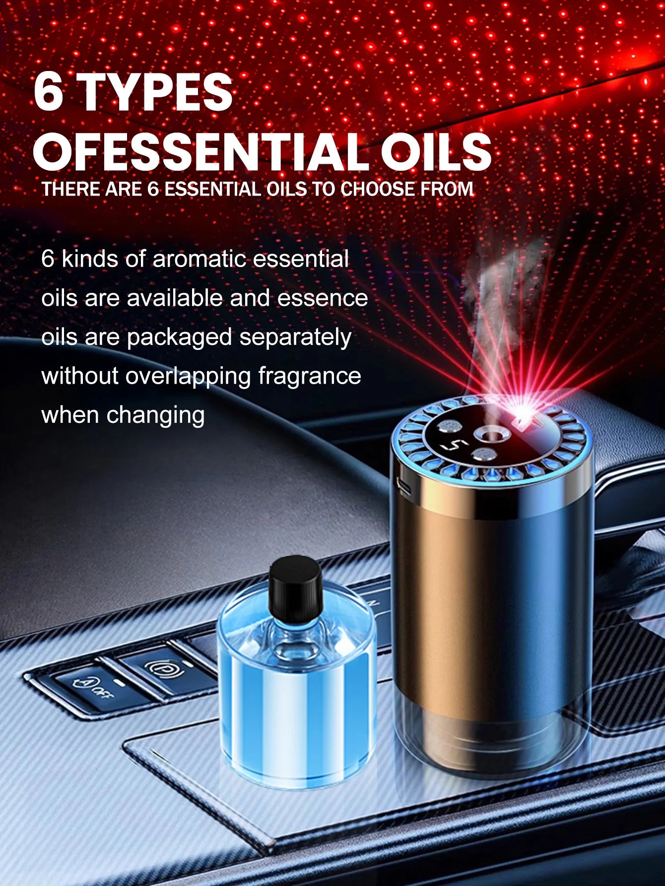 Rechargeable car aroma diffuser, aromatic essential oil, colorful lights, romantic starry sky lights, bedroom gift