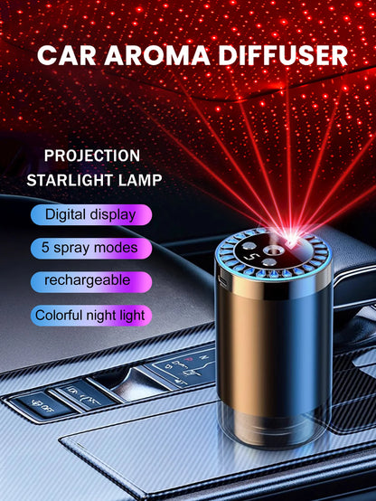 Rechargeable car aroma diffuser, aromatic essential oil, colorful lights, romantic starry sky lights, bedroom gift