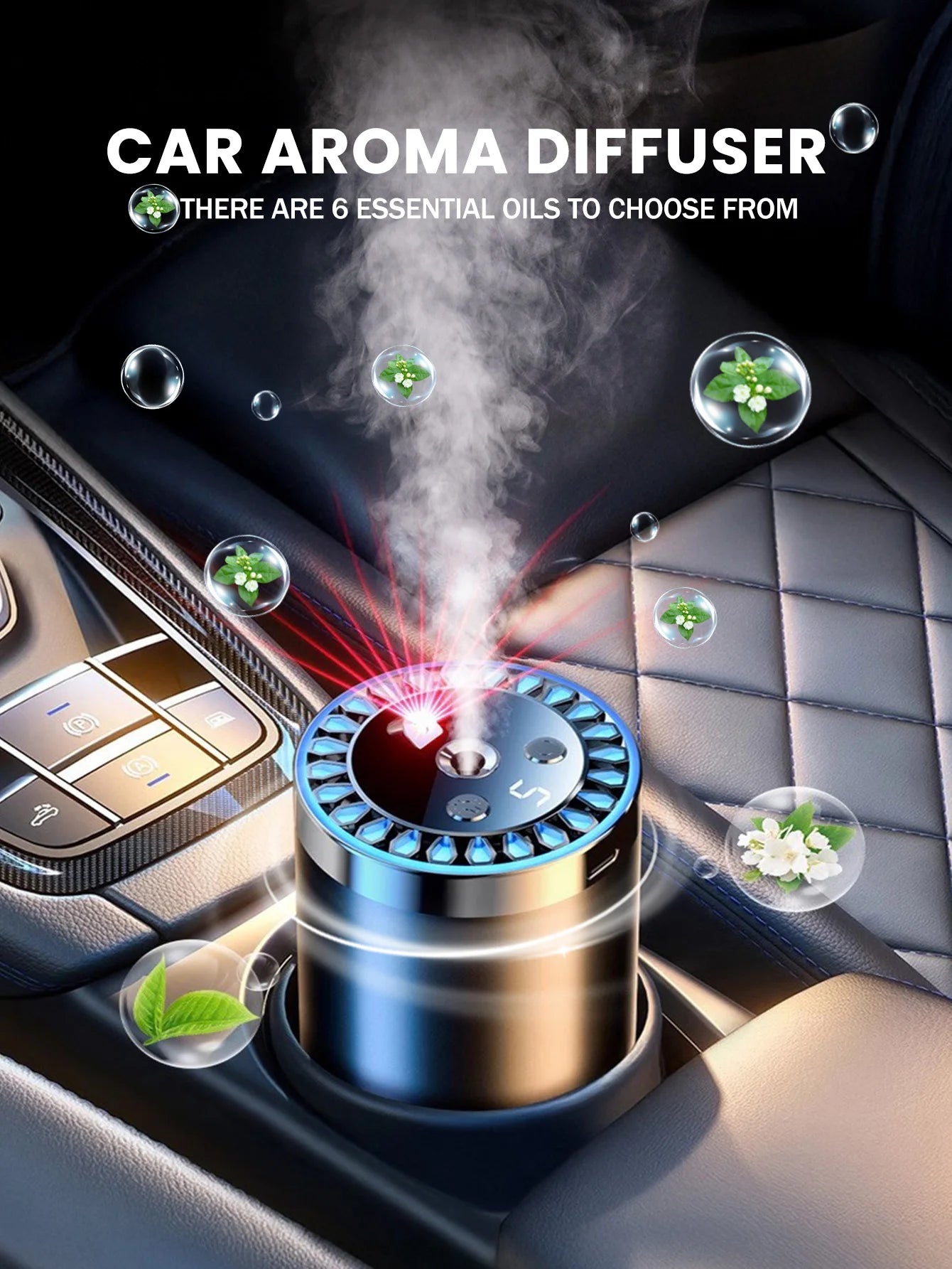 Rechargeable car aroma diffuser, aromatic essential oil, colorful lights, romantic starry sky lights, bedroom gift