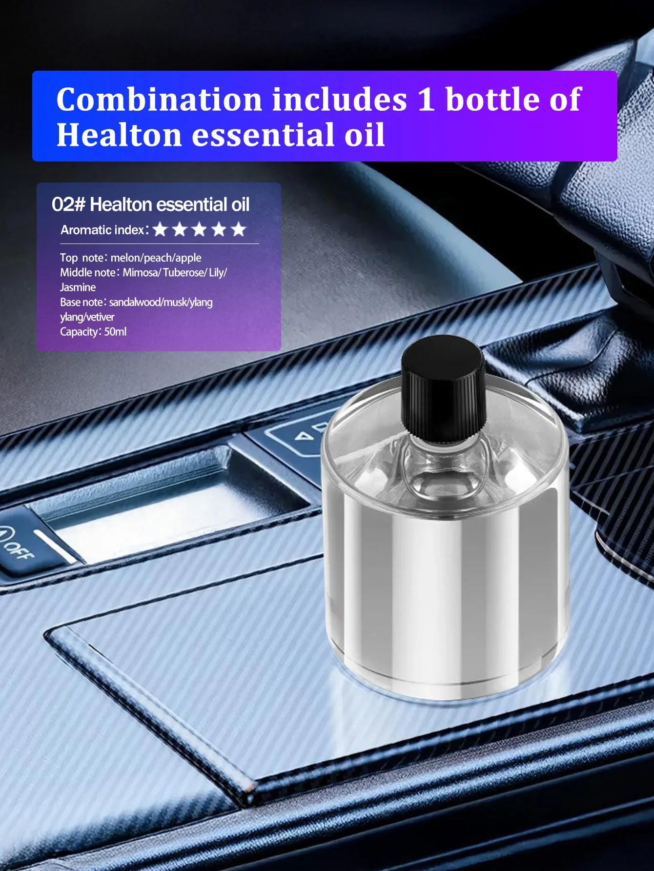Rechargeable car aroma diffuser, aromatic essential oil, colorful lights, romantic starry sky lights, bedroom gift